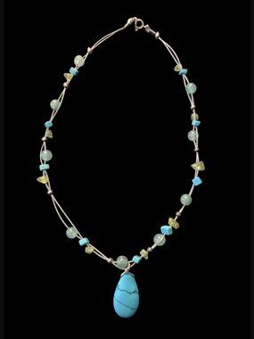 925 Sterling Clasp Natural And Dyed Stone 1.25" Pendant 14.75" Choker Necklace